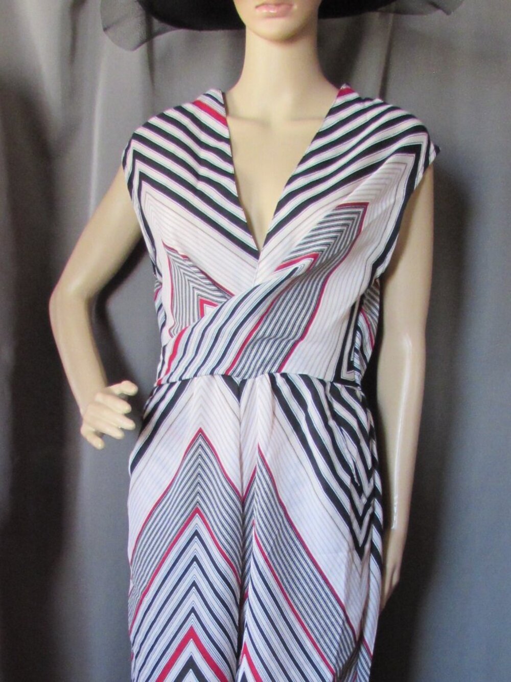 Jumpsuit Palazzo Pants Angled Chevron Stripes Black Red White